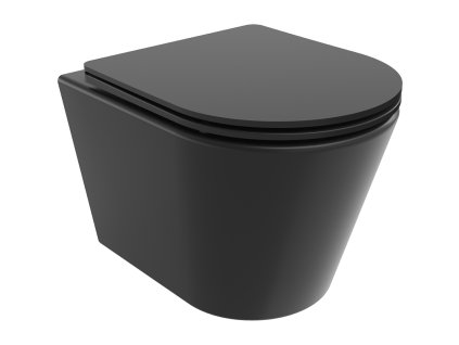 Mexen Rico závesný WC záchod, splachovanie Rimless, s doskou duroplast pomaly padajúcou SLIM, čierna matná - 30721085