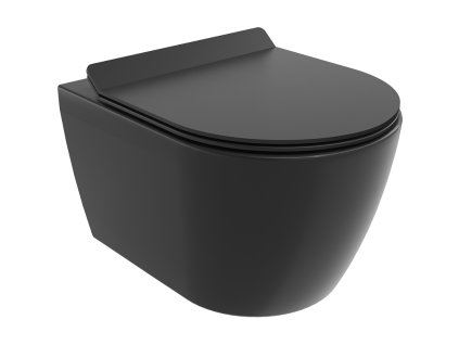 Mexen Carmen závesný WC záchod, splachovanie Rimless, s doskou duroplast pomaly padajúcou SLIM, čierna matná - 30880185