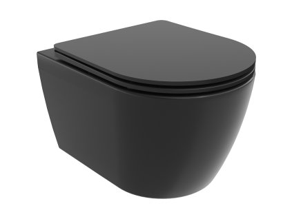Mexen Carmen závesný WC záchod, splachovanie Rimless, s doskou duroplast pomaly padajúcou SLIM, čierna matná - 30881085