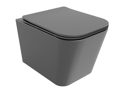 Mexen Teo závesný WC záchod, splachovanie Rimless, s doskou duroplast pomaly padajúcou SLIM, tmavo šedá matná - 30854071