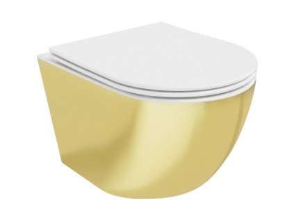 Mexen Lena WC misa bez ráfika s voľne plávajúcim štíhlym sedadlom, duroplast, biela/zlatá - 30224006