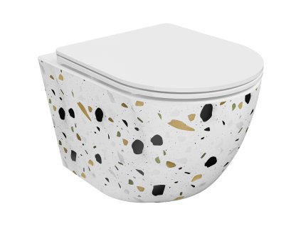 Mexen Lena WC misa bez okrajov so štíhlym voľne stojacim sedadlom, duroplast, biely kameň terrazo - 30224096