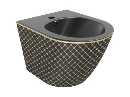Nástenný bidet Mexen Lena, čierny matný/zlatý károvaný vzor - 35224879