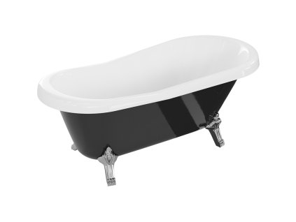 Mexen Retro voľne stojaca vaňa 150 x 73 cm, biela/čierna, nohy chróm - 53251507375-00