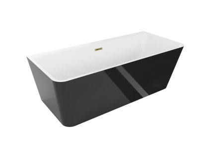 Mexen Volta voľne stojaca nástenná vaňa 150 x 75 cm, biela/čierna, zlatý prepad - 51131507575-50
