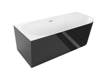 Mexen Mia voľne stojaca rohová vaňa ľavá 180 x 80 cm, biela/čierna, prepad brúsené zlato - 52691808075L-55