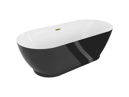 Mexen Roxy voľne stojaca vaňa 180 x 85 cm, biela/čierna, zlatý prepad - 51201808575-50