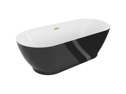 Mexen Roxy voľne stojaca vaňa 180 x 85 cm, biela/čierna, zlatý prepad - 51201808575-55