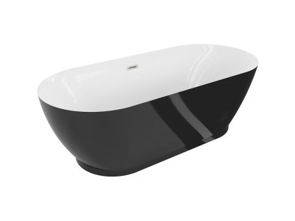 Mexen Roxy voľne stojaca vaňa 180 x 85 cm, biela/čierna, prepad brúsený nikel - 51201808575-97