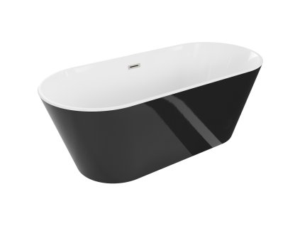 Mexen Flavia voľne stojaca vaňa 150 x 75 cm, biela/čierna, prepad z brúseného niklu - 54031507575-97