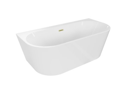 Mexen Oval+ nástenná voľne stojaca vaňa 170 x 80 cm, biela, s prepadom z brúseného zlata - 52681708000-55