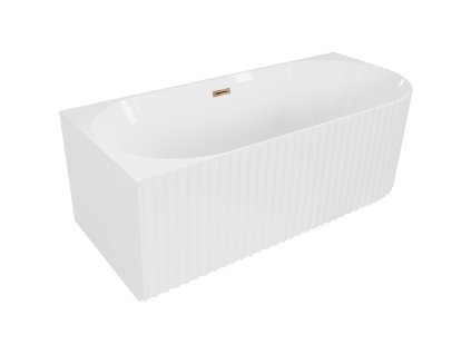 Mexen Gia voľne stojaca rohová vaňa s ľavým drážkovaním 150 x 75 cm, biely lesk, prepad ružovo zlatý - 52701507500L-60