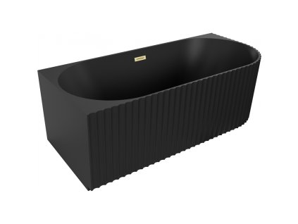 Mexen Gia voľne stojaca rohová vaňa s ľavým drážkovaním 150 x 75 cm, čierna matná, zlatý kartáčovaný prepad - 52701507571L-55