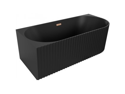 Mexen Gia voľne stojaca rohová vaňa s ľavým drážkovaním 150 x 75 cm, čierna matná, prepad z brúsenej medi - 52701507571L-65