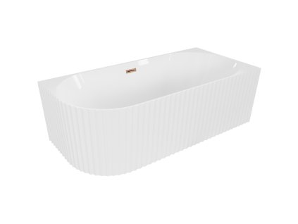 Mexen Gia voľne stojaca rohová vaňa s ryhovaním pravá 150 x 75 cm, biely lesk, prepad ružovo zlatý - 52701507500P-60