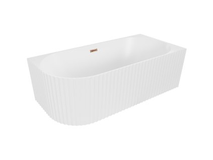 Mexen Gia voľne stojaca rohová vaňa s ryhovaním pravá 150 x 75 cm, biela matná, prepad ružovo zlatý - 52701507501P-60