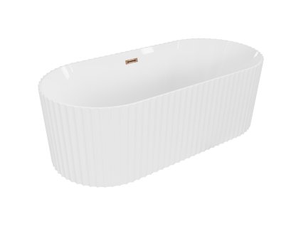 Mexen Paola voľne stojaca vaňa s ryhovaním 150 x 75 cm, biely lesk, prepad ružovo zlatý - 52721507500-60