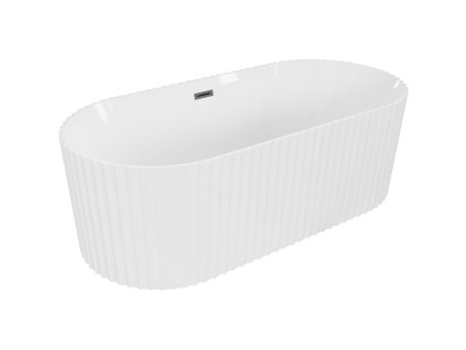 Mexen Paola voľne stojaca vaňa so žliabkami 150 x 75 cm, biely lesk, kovový prepad - 52721507500-95