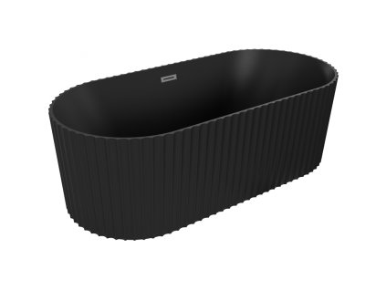 Mexen Paola voľne stojaca vaňa so žliabkami 150 x 75 cm, čierna matná, kovový prepad - 52721507571-95