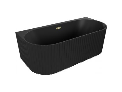 Mexen Sella voľne stojaca nástenná vaňa s ryhovaním 150 x 75 cm, čierna matná, zlatý prepad - 52711507571-50