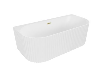 Mexen Sella voľne stojaca nástenná vaňa s ryhovaním, 170 x 80 cm, biela matná, prepad z brúseného zlata - 52711708001-55