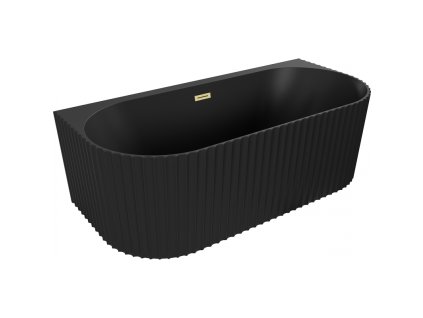 Mexen Sella voľne stojaca nástenná vaňa s ryhovaním 170 x 80 cm, čierna matná, prepad v prevedení brúsené zlato - 52711708071-55