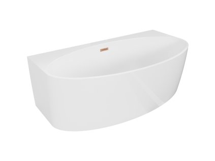 Mexen Bruna voľne stojaca nástenná vaňa 150 x 82 cm, biely lesk, prepad z brúsenej medi - 52731508200-65