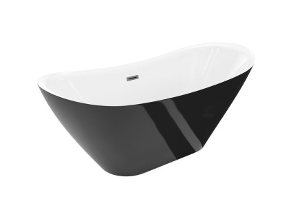 Mexen Lotos voľne stojaca vaňa 150 x 75 cm, biela/čierna, pištoľovo sivý kartáčovaný prepad - 52051507775-66