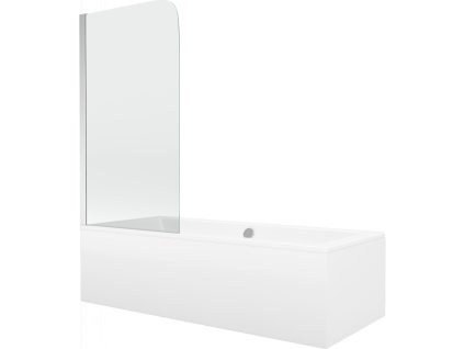 Mexen Cube vaňa obdĺžniková 170 x 80 cm s panelom a zástenou 1-krídlovou 75 cm, priehľadné sklo, chróm - 550517080X9007510100