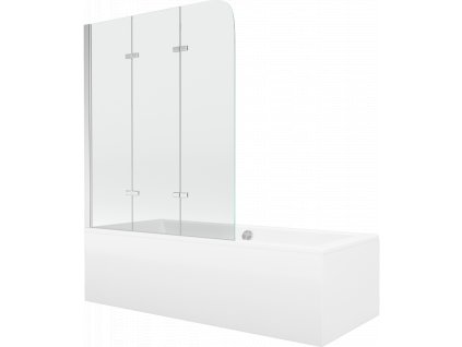 Mexen Cube vaňa obdĺžniková 170 x 80 cm s panelom a zástenou 3-krídlovou 120 cm, priehľadné sklo, chróm - 550517080X9012030100