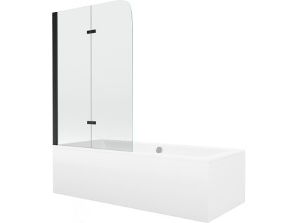 Mexen Cube vaňa obdĺžniková 180 x 80 cm s panelom a zástenou 2-krídlovou 80 cm, priehľadné sklo, čierny - 550518080X9008027000