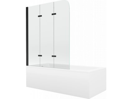 Mexen Cubik vaňa obdĺžniková 170 x 70 cm s panelom a zástenou 3-krídlovou 120 cm, priehľadné sklo, čierny - 550317070X9012037000