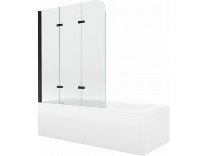 Obdĺžniková vaňa Mexen Vega 170 x 70 cm s krytom a 3-krídlovou sprchovou zástenou 120 cm, transparentná, čierna - 550117070X9012037000
