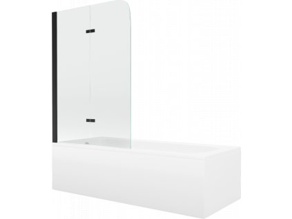 Obdĺžniková vaňa Mexen Vega 180 x 80 cm s obrubou a 2-krídlovou sprchovou zástenou 100 cm, priehľadná, čierna - 550118080X9010027000