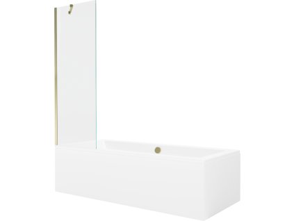 Mexen Obdĺžniková vaňa Cube 170 x 80 cm s krytom a 60 cm 1-krídlovou sprchovou zástenou, transparentná, zlatá - 550517080X9506000050