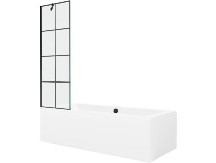Mexen Obdĺžniková vaňa Cube 170 x 80 cm s krytom a 60 cm 1-krídlovou sprchovou zástenou, čierne prevedenie - 550517080X9506007077