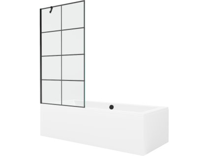Mexen Obdĺžniková vaňa Cube 170 x 80 cm s krytom a 90 cm 1-krídlovou sprchovou zástenou, čierne prevedenie - 550517080X9509007077