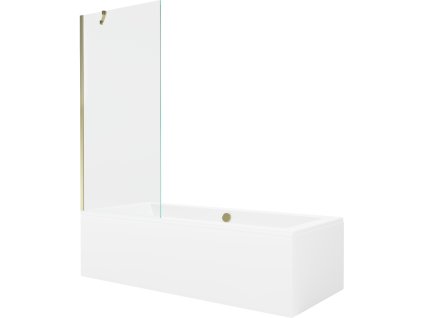 Mexen Obdĺžniková vaňa Cube 180 x 80 cm s krytom a 1-krídlovou sprchovou zástenou 80 cm, transparentná, zlatá - 550518080X9508000050
