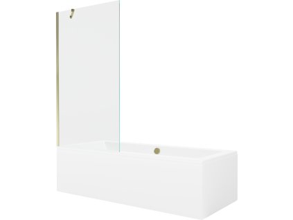 Mexen Obdĺžniková vaňa Cube 180 x 80 cm s krytom a 90 cm 1-krídlovou sprchovou zástenou, transparentná, zlatá - 550518080X9509000050