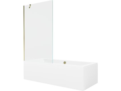 Mexen Obdĺžniková vaňa Cube 180 x 80 cm s krytom a 1-krídlovou sprchovou zástenou 100 cm, transparentná, zlatá - 550518080X9510000050