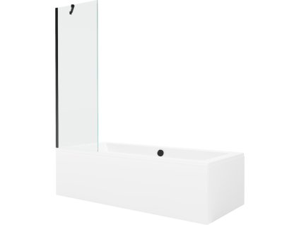 Mexen Obdĺžniková vaňa Cube 180 x 80 cm s obkladom a 60 cm 1-krídlovou sprchovou zástenou, transparentná, čierna - 550518080X9506000070