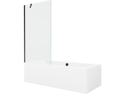 Mexen Obdĺžniková vaňa Cube 180 x 80 cm s krytom a 90 cm 1-krídlovou sprchovou zástenou, transparentná, čierna - 550518080X9509000070