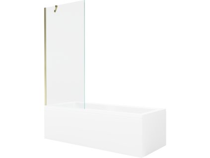 Obdĺžniková vaňa Mexen Cubik 150 x 70 cm s krytom a 1-krídlovou zástenou 80 cm, transparentná, zlatá - 550315070X9508000050