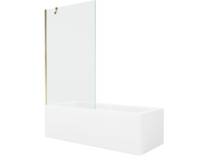 Obdĺžniková vaňa Mexen Cubik 150 x 70 cm s krytom a 1-krídlovou zástenou 100 cm, transparentná, zlatá - 550315070X9510000050