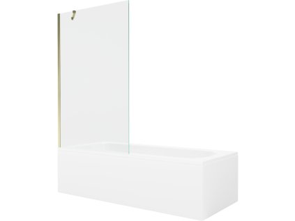 Obdĺžniková vaňa Mexen Vega 150 x 70 cm s krytom a 1-krídlovou zástenou 100 cm, transparentná, zlatá - 550115070X9510000050