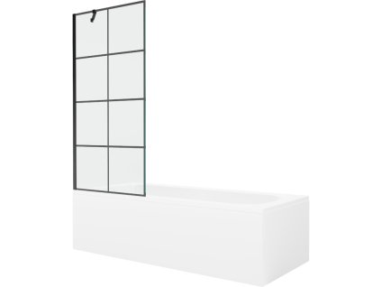 Obdĺžniková vaňa Mexen Vega 150 x 70 cm s krytom a 1-krídlovou zástenou 80 cm, čierne prevedenie - 550115070X9508007077