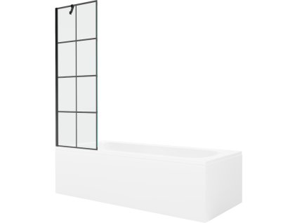 Obdĺžniková vaňa Mexen Vega 160 x 70 cm s krytom a 60 cm 1-krídlovou sprchovou zástenou, čierne prevedenie - 550116070X9506007077