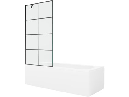 Obdĺžniková vaňa Mexen Vega 180 x 80 cm s krytom a 90 cm 1-krídlovou sprchovou zástenou, čierne prevedenie - 550118080X9509007077