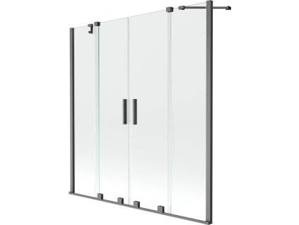 Mexen Velar Duo 2-krídlová posuvná vaňová zástena 160 x 150 cm, transparentná, pištoľovo sivá kartáčovaná - 896-160-000-02-66