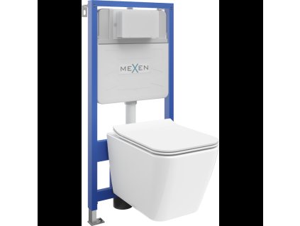 Mexen WC predstenová inštalačná súprava Fenix Slim s WC misou Cube a voľne stojacim sedadlom, biely lesk - 61030924000